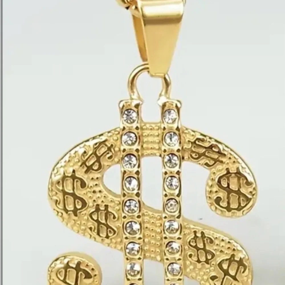 Gold Dollar Sign Pendant Necklace.